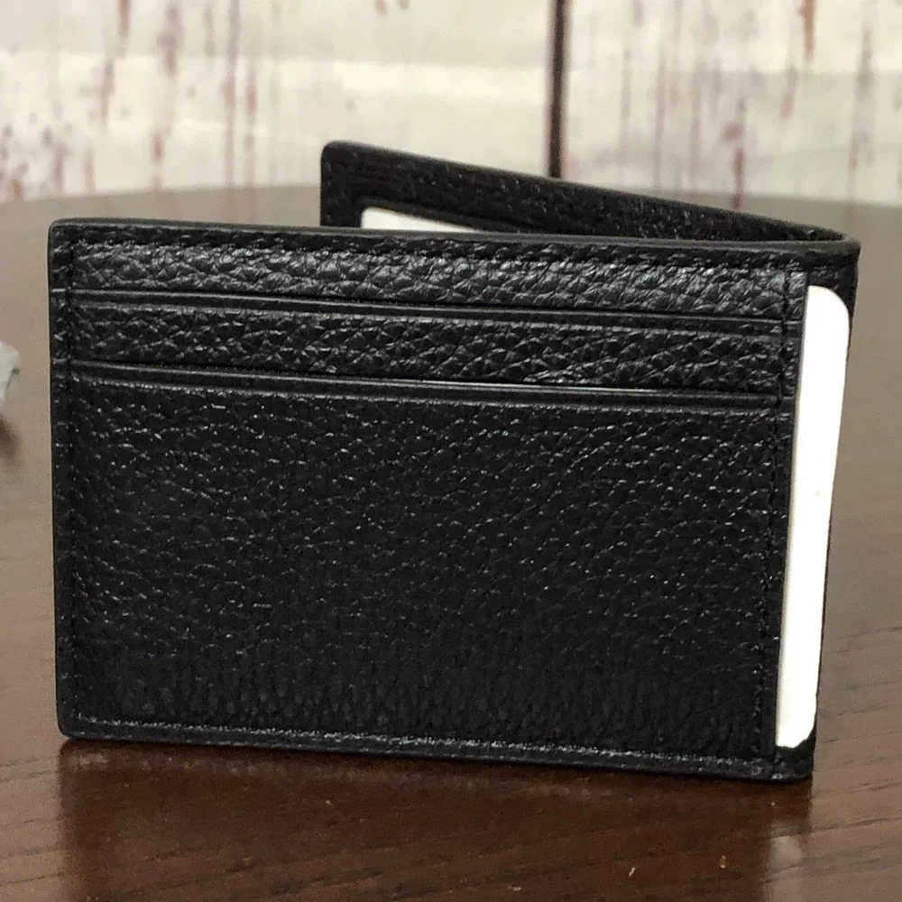 Coach Black Pebbled Leather Men's Compact Bi Fold Wallet